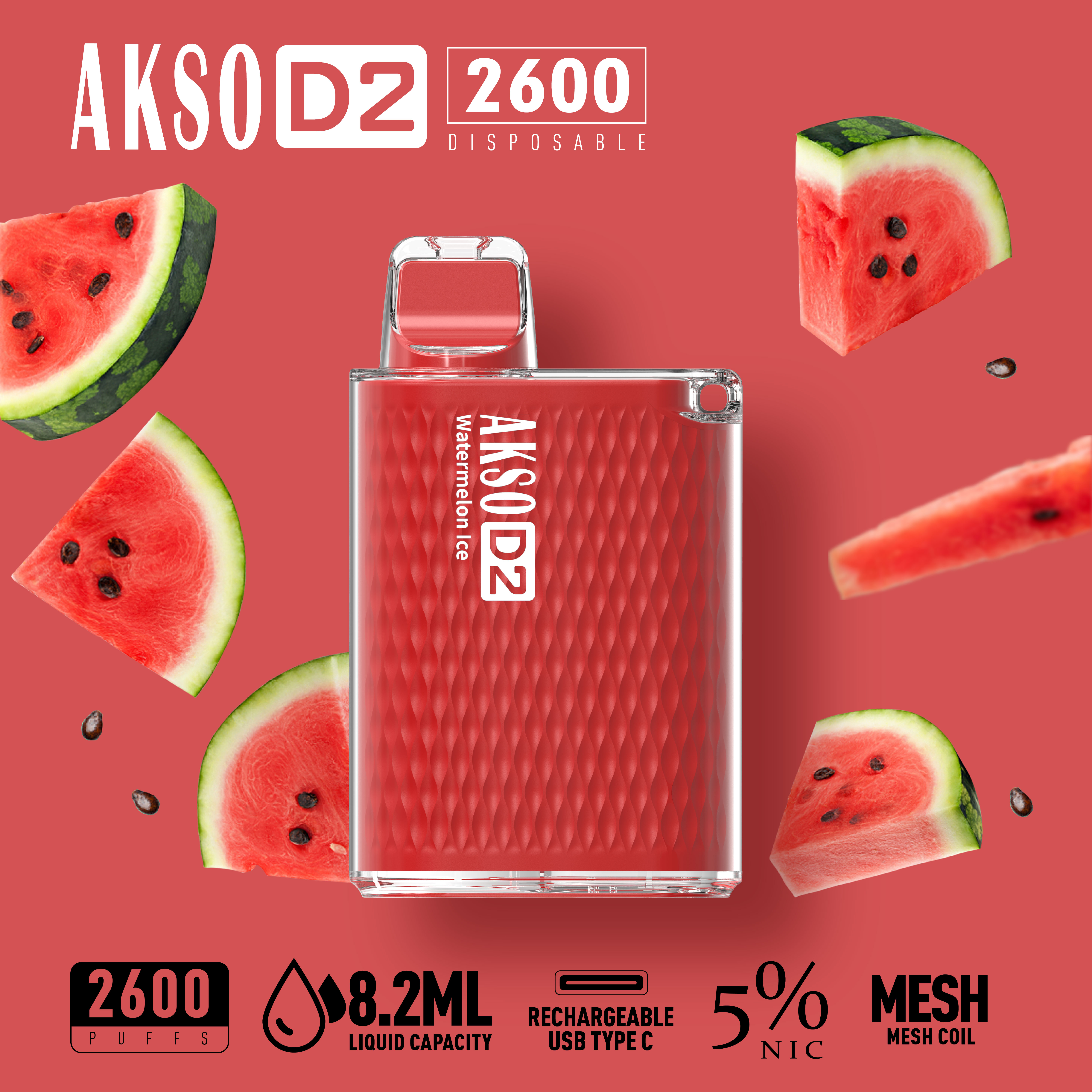 Boîte de vape jetable HCigar AKSO D2 650mAh (Rechargeable) 2600 bouffées