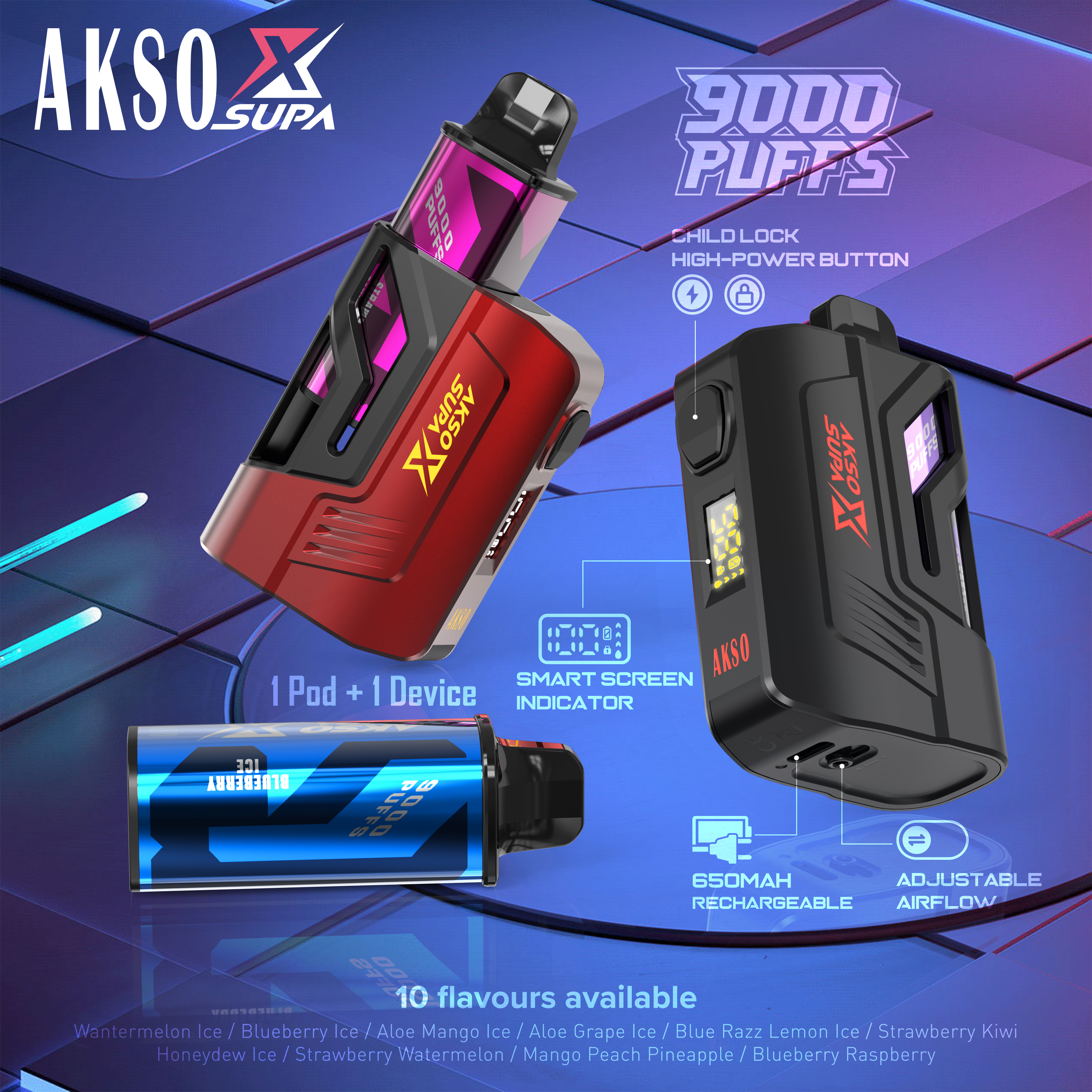 HCigare AKSO SUPA X 650mAh (Rechargeable) 9000 Puffs 